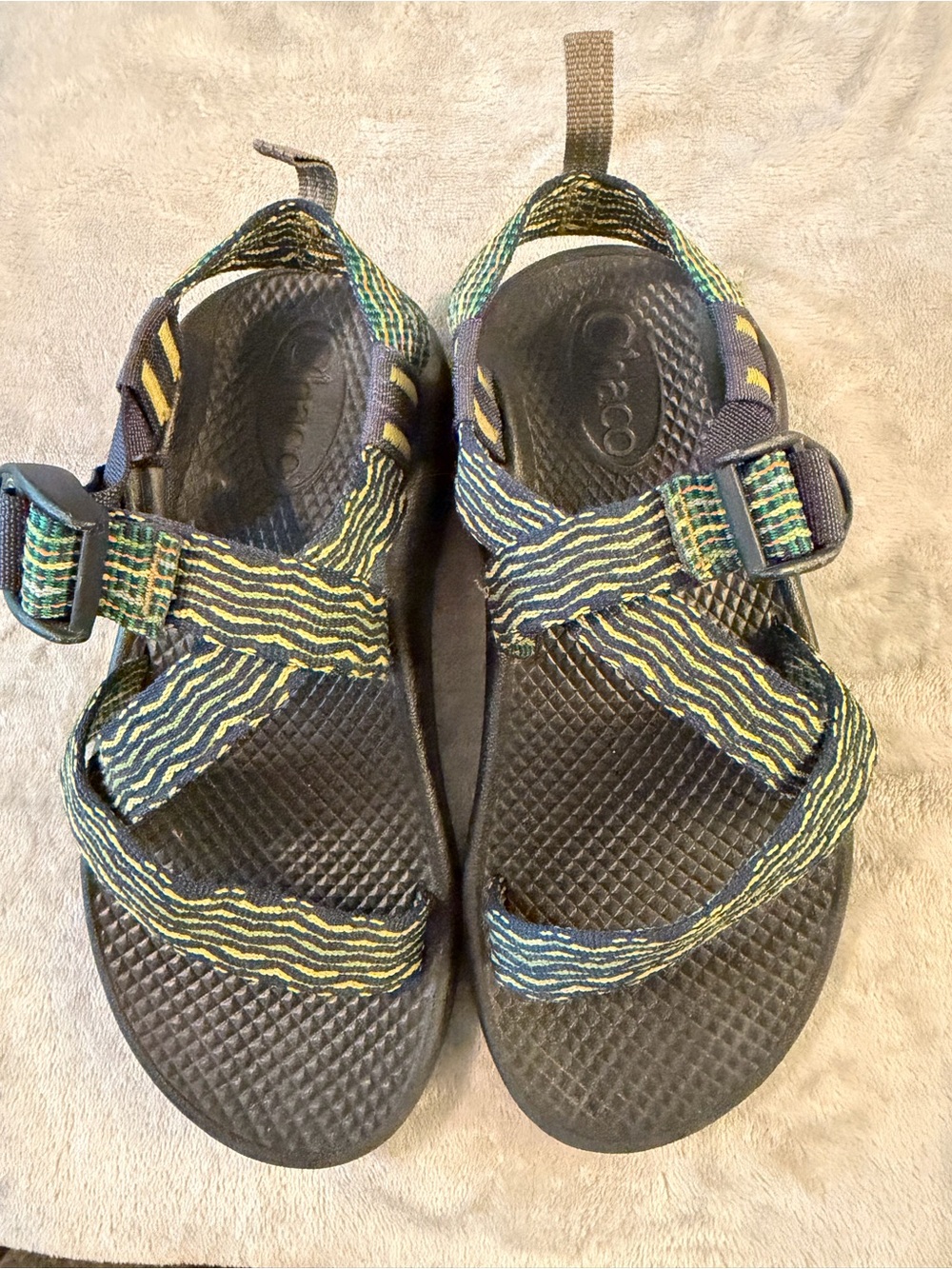 Chaco Kids Z/1 Black Sandals with Green and Yellow adjustable Straps